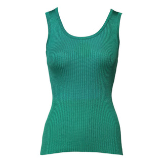 Grünes ärmelloses Rundhals-Tanktop aus Seide