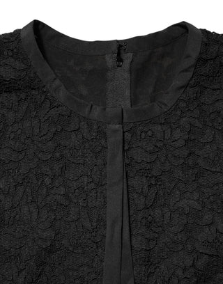 Black Nylon Lace Long Sleeve Blouse Top