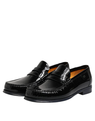 Schwarze Leder-Slipper-Loafer-Anzugschuhe