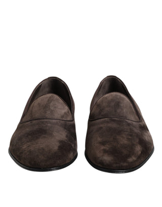 Braune Samtleder-Slipper-Loafer