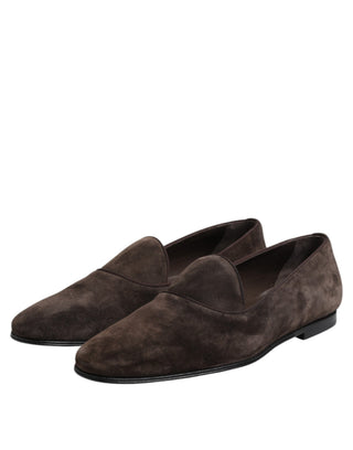 Braune Samtleder-Slipper-Loafer