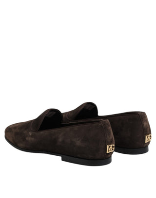 Braune Samtleder-Slipper-Loafer