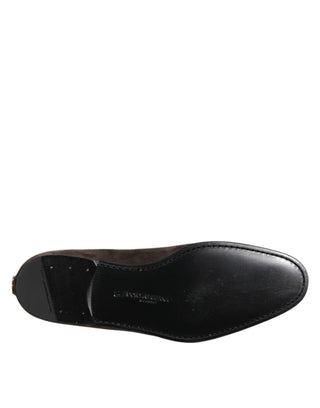 Braune Samtleder-Slipper-Loafer