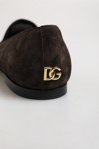 Braune Samtleder-Slipper-Loafer