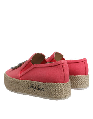 Rosa Slip-on-Schuhe aus Canvas mit Kristallverzierung