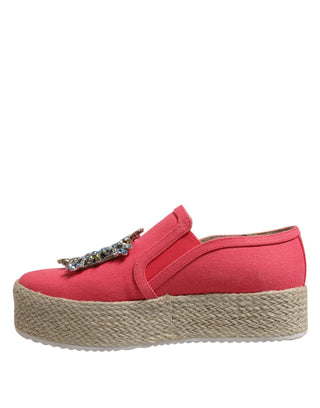 Rosa Slip-on-Schuhe aus Canvas mit Kristallverzierung