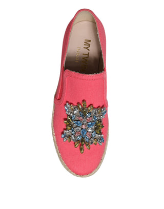 Rosa Slip-on-Schuhe aus Canvas mit Kristallverzierung