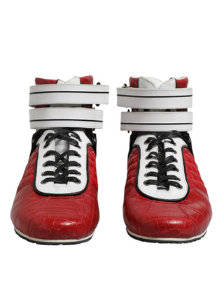Rote gesteppte Leder-Sneaker zum Schnüren