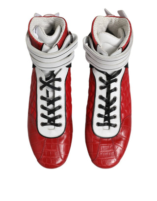 Rote gesteppte Leder-Sneaker zum Schnüren