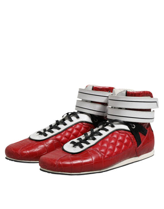 Rote gesteppte Leder-Sneaker zum Schnüren