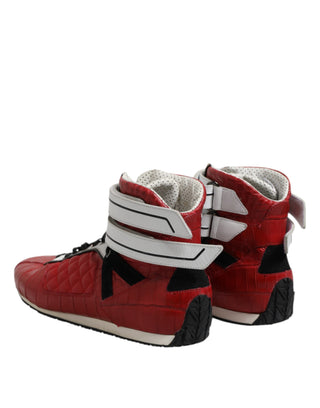 Rote gesteppte Leder-Sneaker zum Schnüren