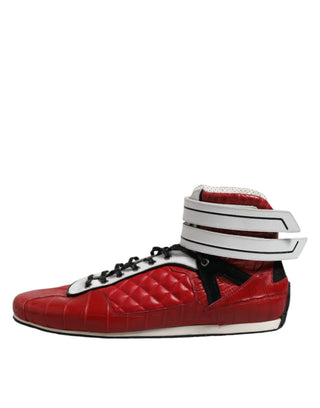 Rote gesteppte Leder-Sneaker zum Schnüren