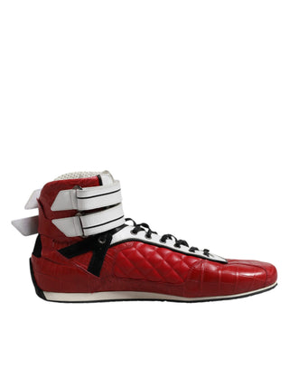 Rote gesteppte Leder-Sneaker zum Schnüren