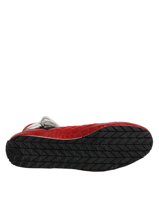 Rote gesteppte Leder-Sneaker zum Schnüren