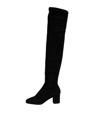 Black Suede Leather Knee High Boots Shoes