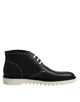 Black White Leather Ankle Boots Shoes