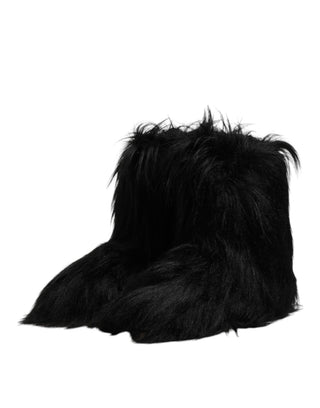 Schwarze Stiefel aus Kunstfell, wadenhoch