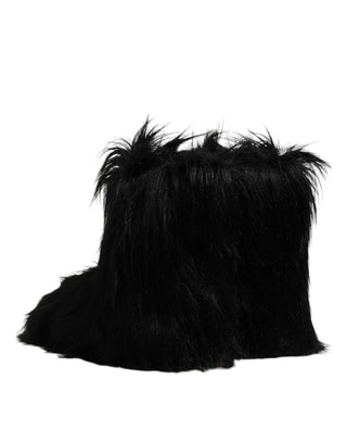 Schwarze Stiefel aus Kunstfell, wadenhoch