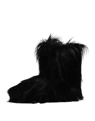Schwarze Stiefel aus Kunstfell, wadenhoch