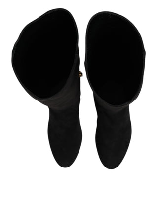 Black Suede Leather Knee High Boots Shoes