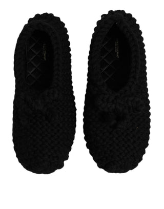 Black Wool Slip On Flats Ballerina Shoes
