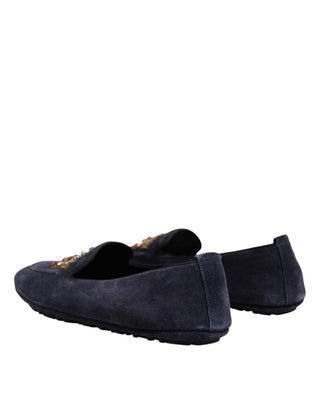 Blaue Wildleder Mokassins mit Kristallbesatz