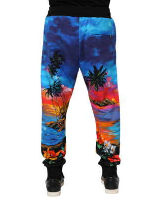 Blaue Jogginghose mit Hawaii-Muster