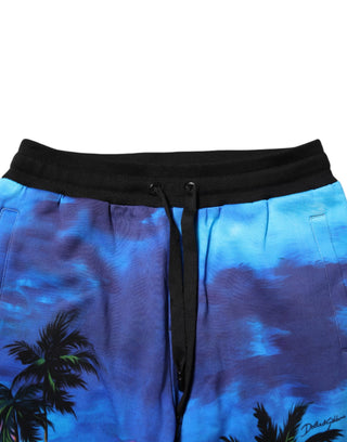 Blaue Jogginghose mit Hawaii-Muster