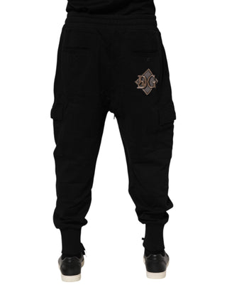 Schwarze Baumwoll-Logo-Jogginghose