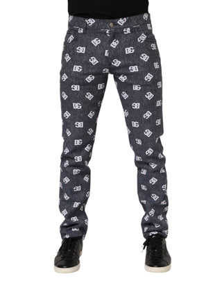 Jeans ajustados de mezclilla de algodón gris oscuro con logo