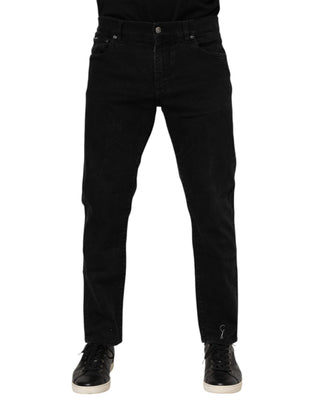 Schwarze Baumwoll-Denim-Jeans mit Logo-Plakette und schmaler Passform