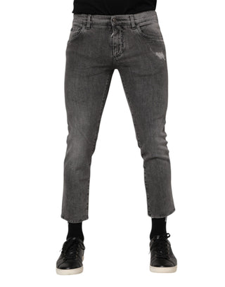 Graue Baumwoll-Herrenjeans mit Logo-Applikation