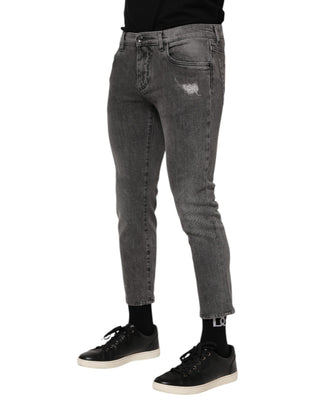 Graue Baumwoll-Herrenjeans mit Logo-Applikation