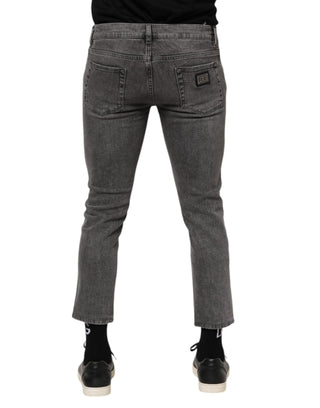 Graue Baumwoll-Herrenjeans mit Logo-Applikation
