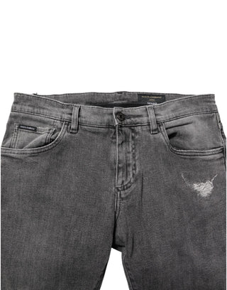 Graue Baumwoll-Herrenjeans mit Logo-Applikation