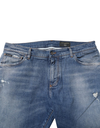 Blue Washed Cotton Logo Plaque Denim Jeans