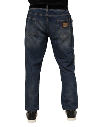 Blue Cotton Logo Plaque Slim Denim Jeans