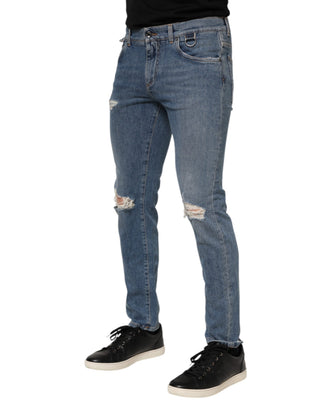 Blaue zerfetzte Skinny Jeans mit Logo aus Baumwolle