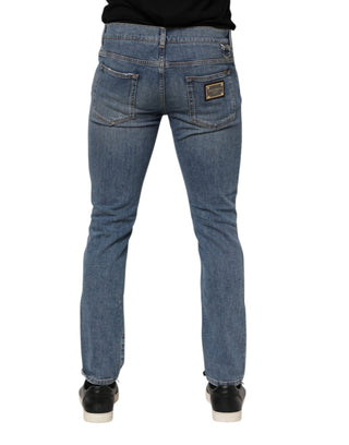 Blaue zerfetzte Skinny Jeans mit Logo aus Baumwolle