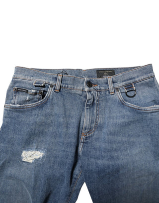 Blaue zerfetzte Skinny Jeans mit Logo aus Baumwolle