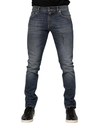 Blaue Washed Skinny Jeans mit Logo-Plakette für Herren