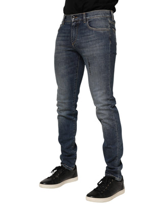 Blaue Washed Skinny Jeans mit Logo-Plakette für Herren