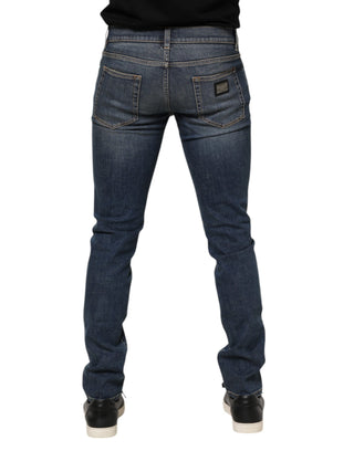 Blaue Washed Skinny Jeans mit Logo-Plakette für Herren