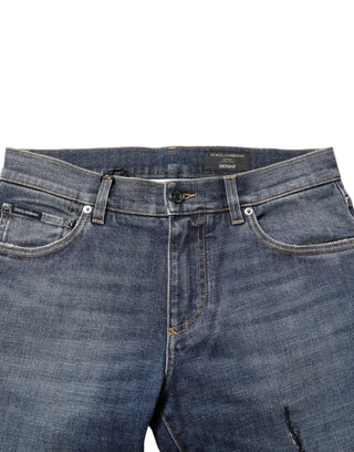 Blaue Washed Skinny Jeans mit Logo-Plakette für Herren