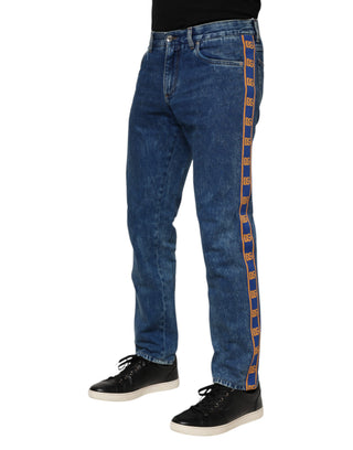 Blaue Baumwoll-Denim-Jeans mit Logo-Plakette