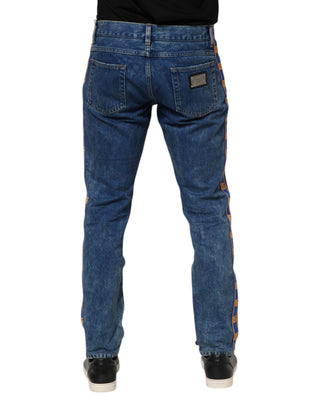 Blaue Baumwoll-Denim-Jeans mit Logo-Plakette