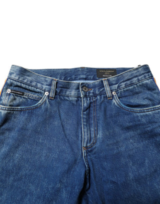 Blaue Baumwoll-Denim-Jeans mit Logo-Plakette
