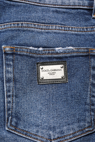 Blue Cotton Logo Plaque Skinny Men Denim Jeans