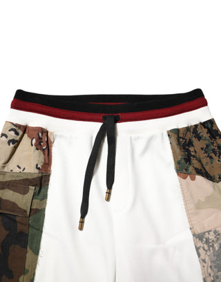 White Patchwork Mens Jogger Pants
