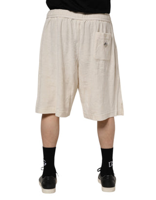 Elfenbein-Baumwoll-Bermuda-Sweatshorts für Herren